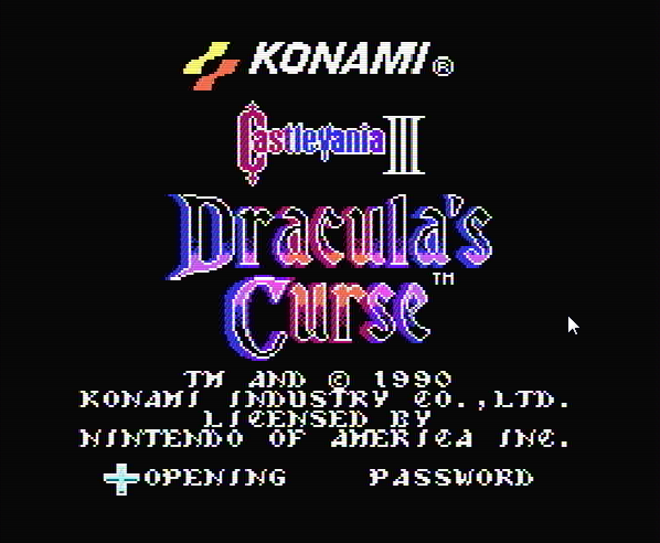 Титульный экран из игры Castlevania 3: Dracula's Curse / Кастлевания 3: Проклятие Дракулы