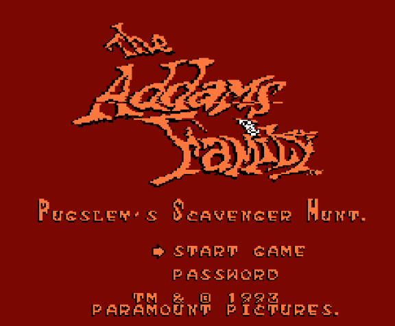 Титульный экран из игры Addams Family, The - Pugsley's Scavenger Hunt / Семейка Аддамс - Пагсли и Охота за Мусором.