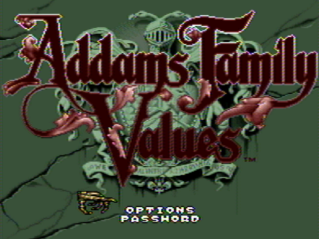 Титульный экран из игры Addams Family Values / Ценности Семейки Аддамс