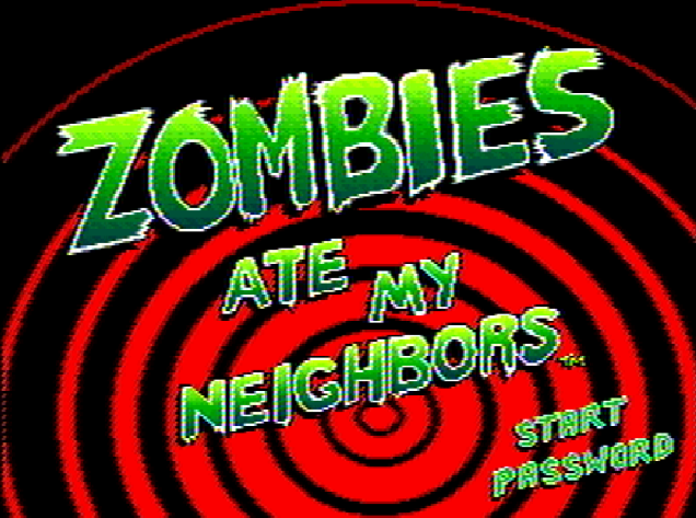 Титульный экран из игры Zombies Ate My Neighbors / Зомби съели моих соседей