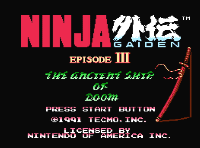 Титульный экран из игры Ninja Gaiden III: The Ancient Ship of Doom / Ниндзя Гайден 3: Древний Корабль Судьбы